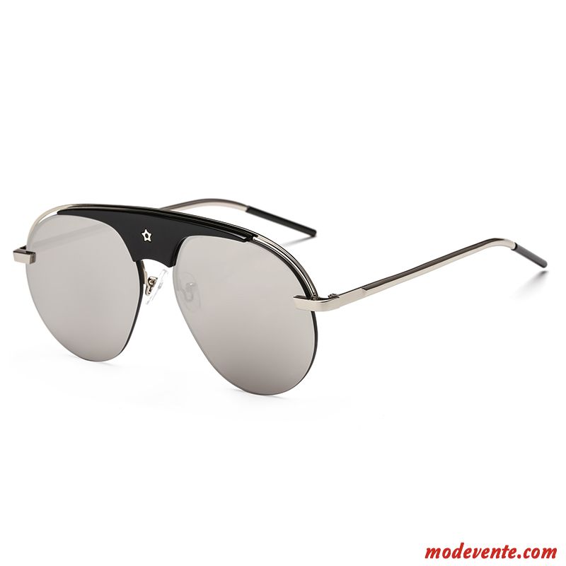 Lunettes De Soleil Homme All-match Le Nouveau Visage Rond Célébrité Femme Réfléchissant Noir Rouge Or