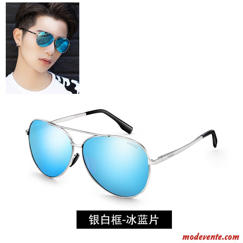 Lunettes De Soleil Homme Conduire Chauffeur Mode Aviateur Tendance Le Nouveau Bleu Blanc Argent Foncé