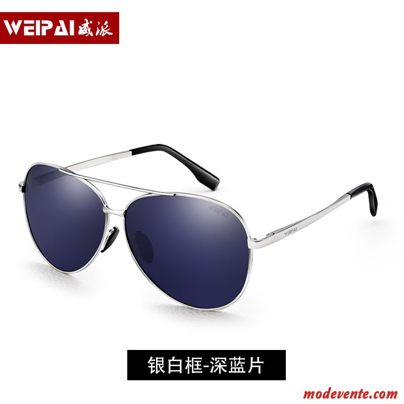 Lunettes De Soleil Homme Conduire Chauffeur Mode Aviateur Tendance Le Nouveau Bleu Blanc Argent Foncé