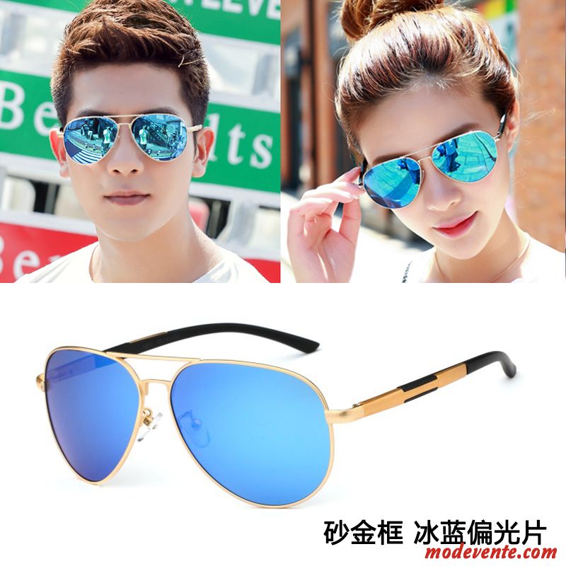 Lunettes De Soleil Homme Femme Aviateur Rétro Tendance Visage Rond Le Nouveau Bleu