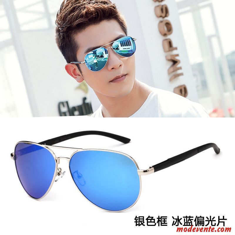 Lunettes De Soleil Homme Femme Aviateur Rétro Tendance Visage Rond Le Nouveau Bleu