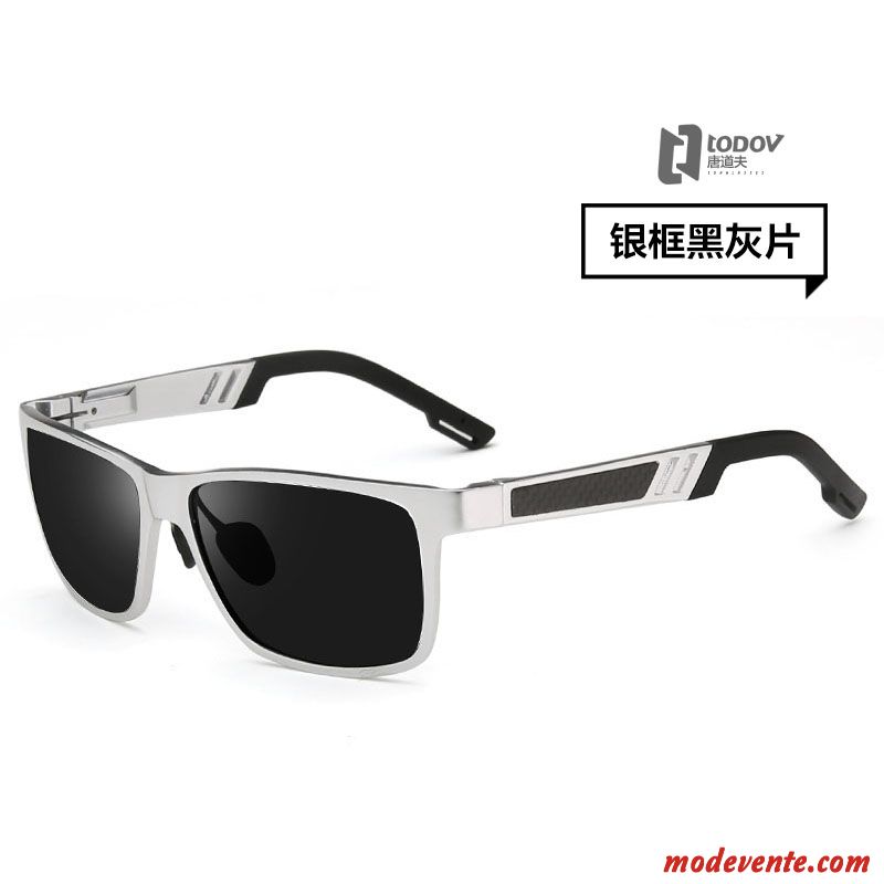 Lunettes De Soleil Homme Magnésium D'aluminium Polarisant Conduire Chauffeur Tendance Noir Argent Gris