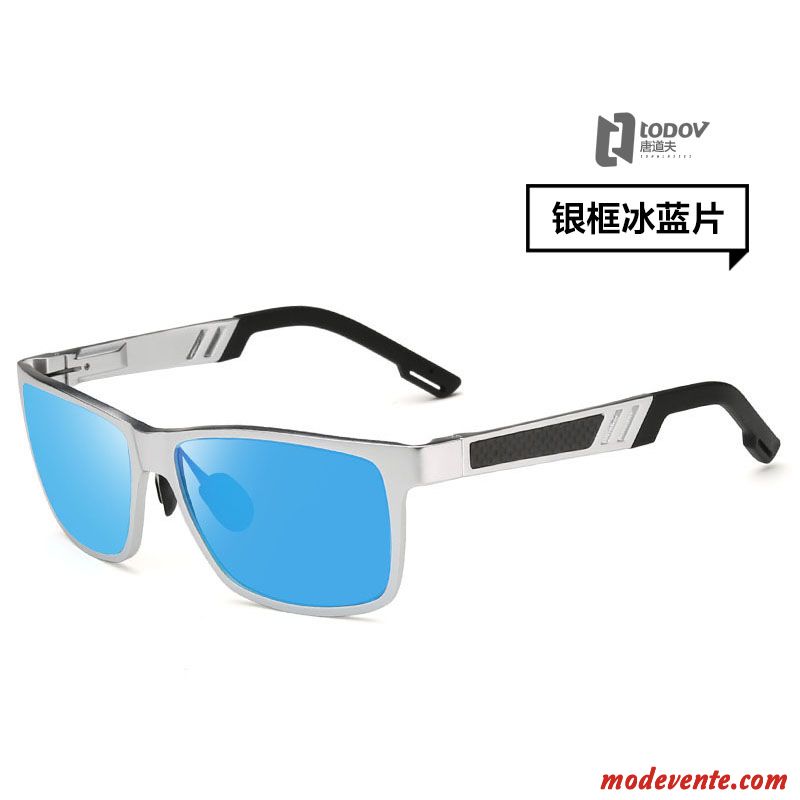 Lunettes De Soleil Homme Magnésium D'aluminium Polarisant Conduire Chauffeur Tendance Noir Argent Gris