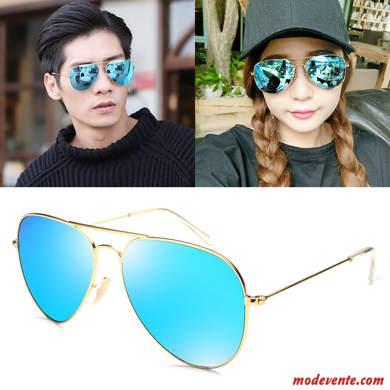 Lunettes De Soleil Homme Tendance Aviateur Femme Le Nouveau Verre Trempé Amoureux Violet Vert Or