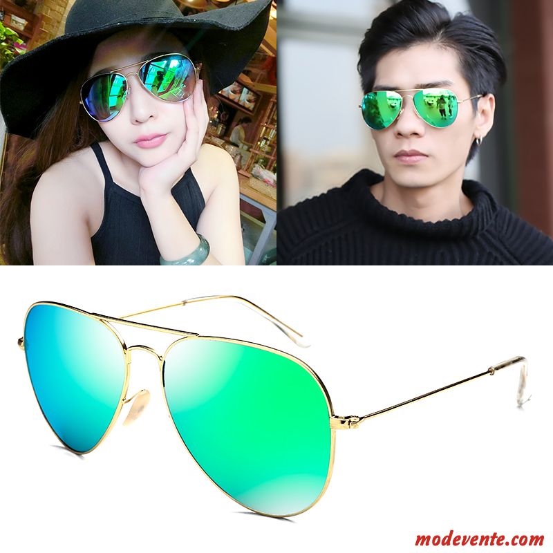 Lunettes De Soleil Homme Tendance Aviateur Femme Le Nouveau Verre Trempé Amoureux Violet Vert Or