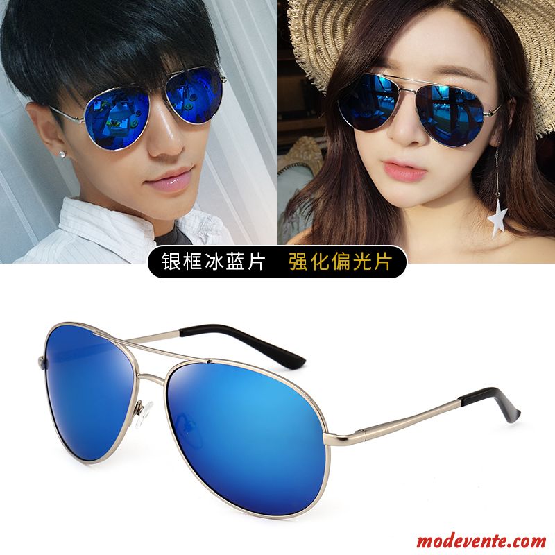 Lunettes De Soleil Homme Tendance Pêche Femme Aviateur Conduire Le Nouveau Bleu Argent