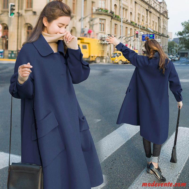 Manteau Femme Gros Tissu De Laine Manteau En Laine L'automne Mince Poche Marron