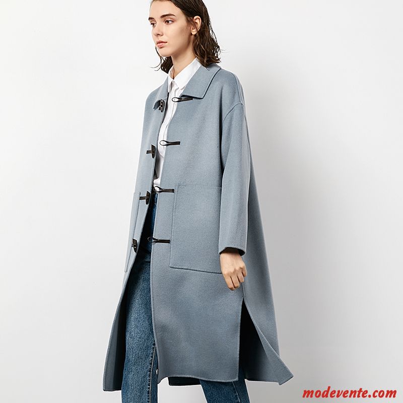 Manteau Femme La Laine Reversible Longue L'automne Bétail Parka Bleu Gris