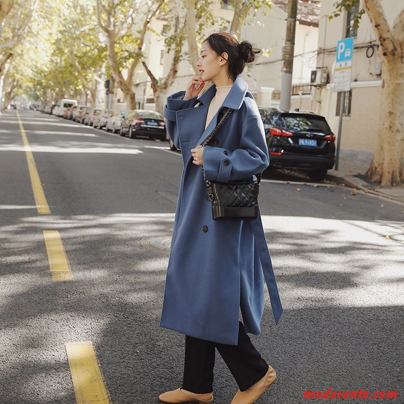 Manteau Femme Mince Tendance Slim Printemps Simple Longues Pure Bleu