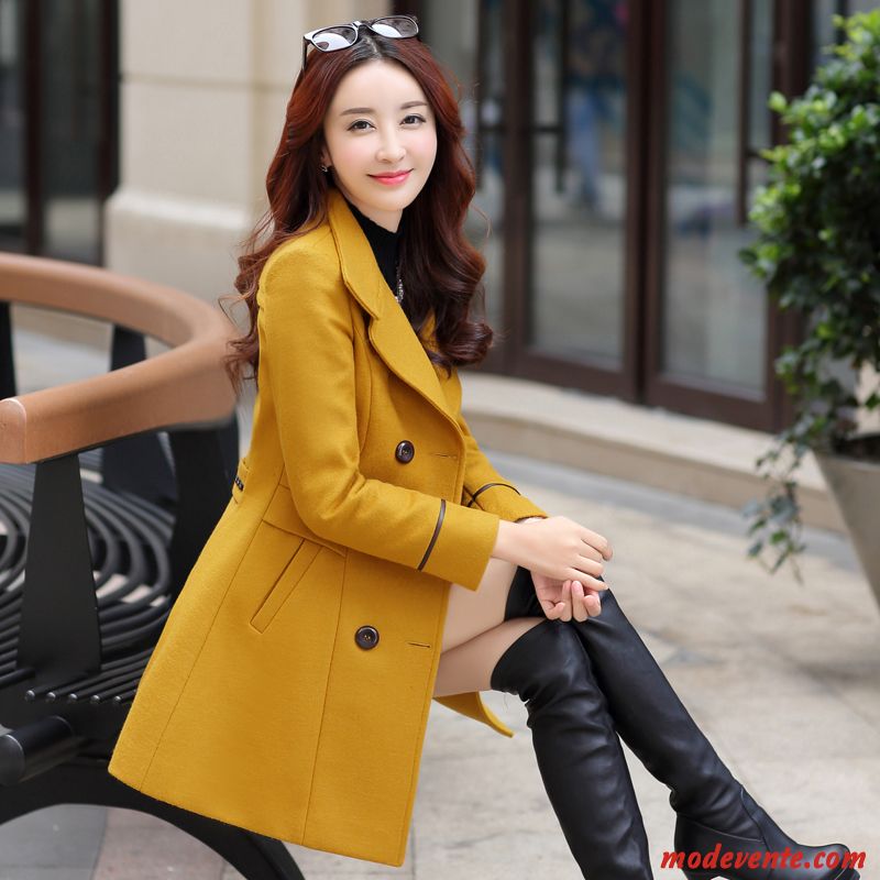 Manteau Femme Parka Manteau En Laine Tendance Printemps Longue L'automne Jaune