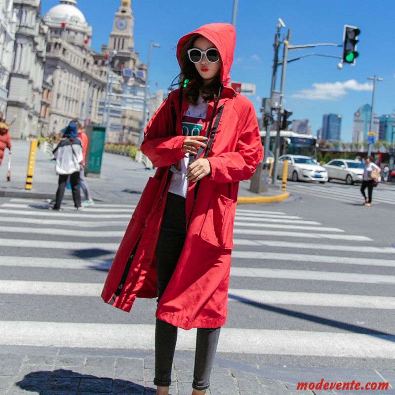 Manteau Femme Étudiant Coupe Vent L'automne Décontractée Baggy Longue Rouge