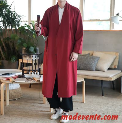 Manteau Homme Jeunesse Bouddha Longue Style Chinois L'automne Parka Rouge
