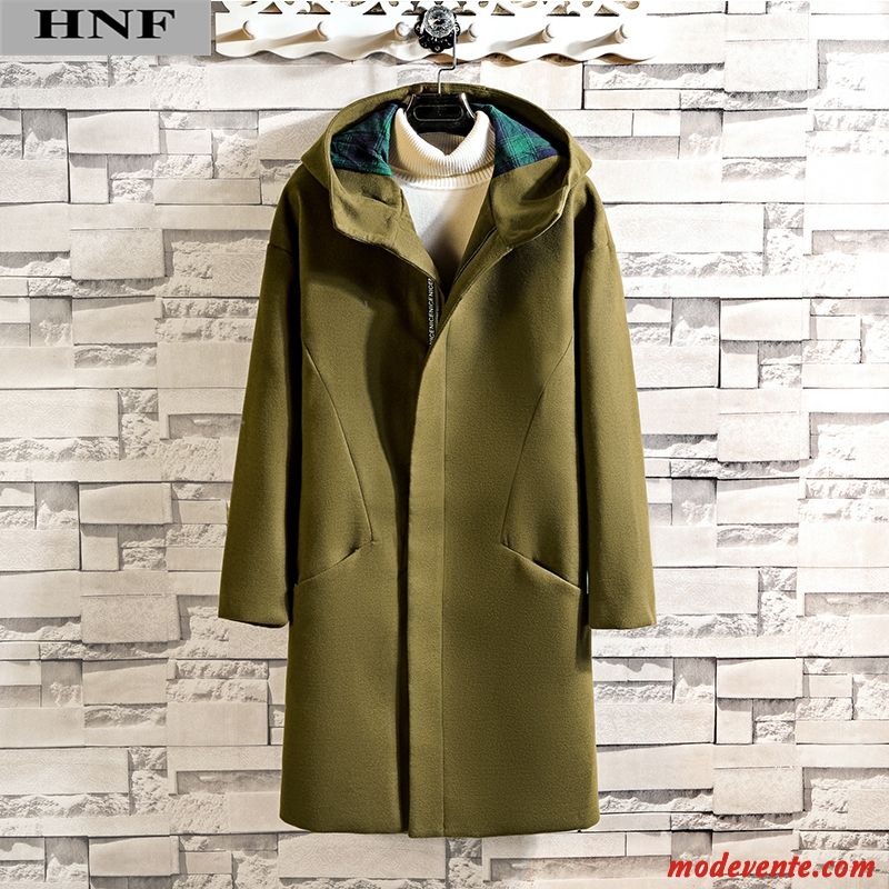 Manteau Homme Longue L'automne Manteau En Laine Tendance Britanique Beau Vert