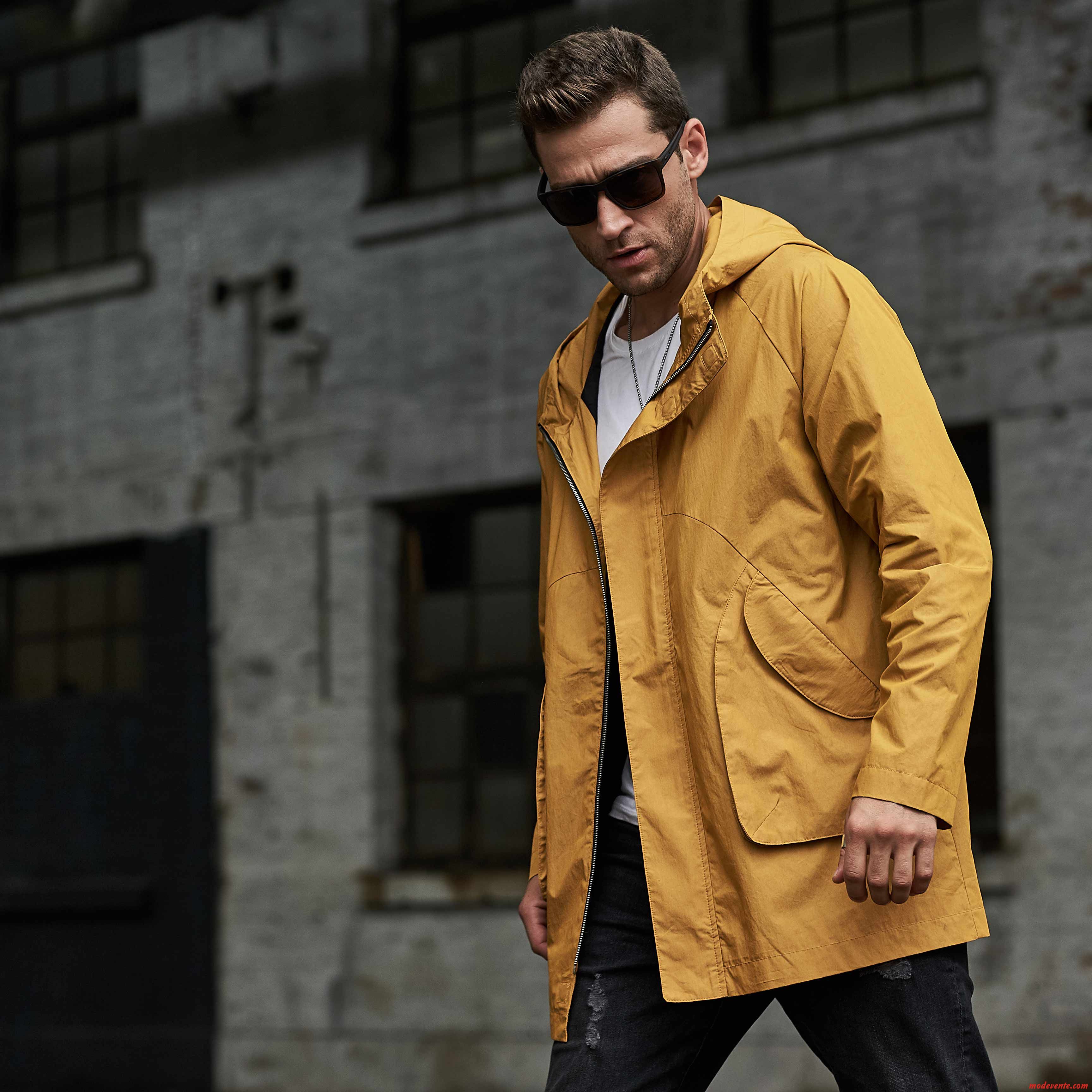 Manteau Homme Veste Parka Slim Coupe Vent Beau L'automne Jaune