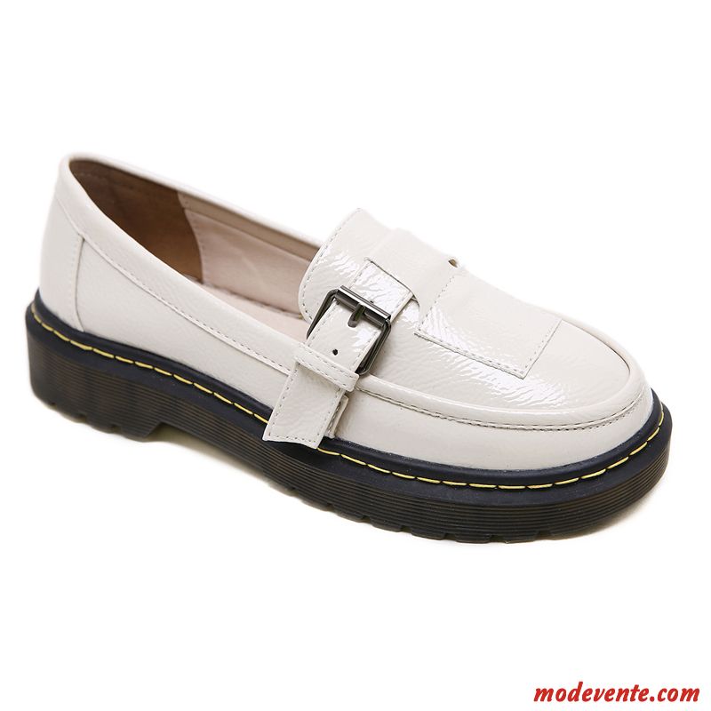 Mocassins Femme Angleterre Chaussures En Cuir Plates L'automne Slip-on Semelle Épaisse Blanc