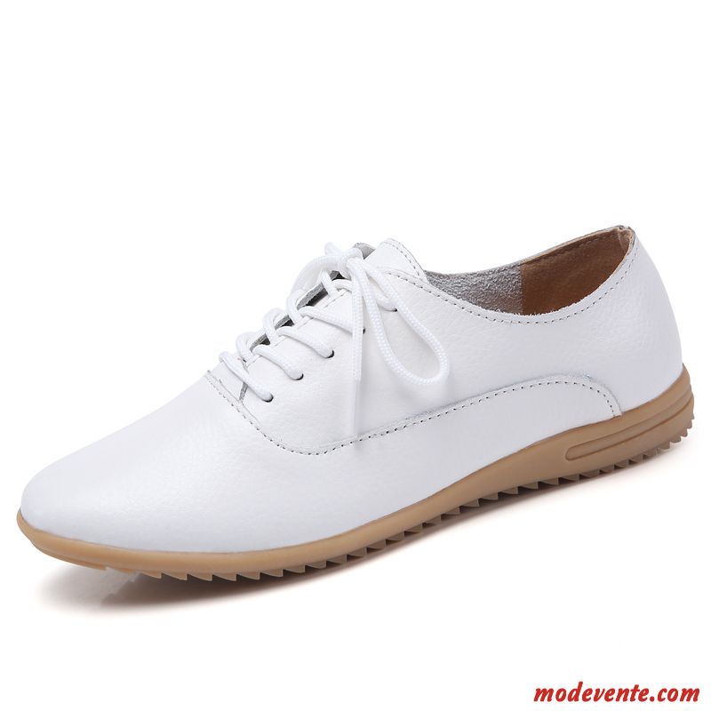 Mocassins Femme Cuir Véritable Décontractée Tous Les Assortis Plates Derbies Semelle Doux Blanc Noir