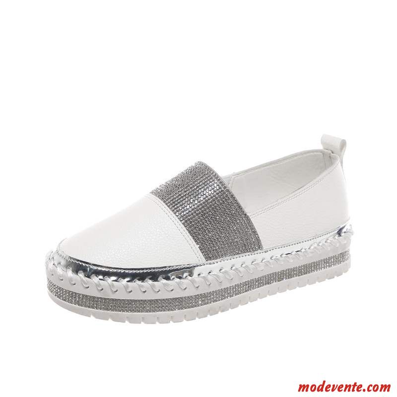 Mocassins Femme Derbies Slip-on Tous Les Assortis Semelle Épaisse Cuir Véritable Plateforme Blanc