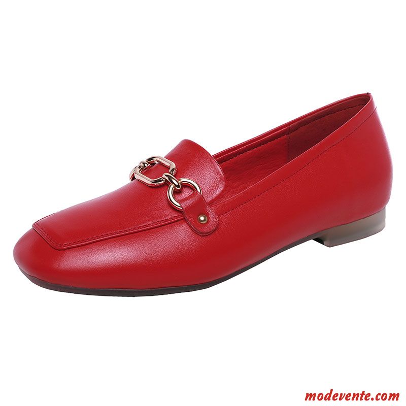 Mocassins Femme Derbies Tête Carrée Printemps Semelle Doux Cuir Véritable Enceintes Blanc