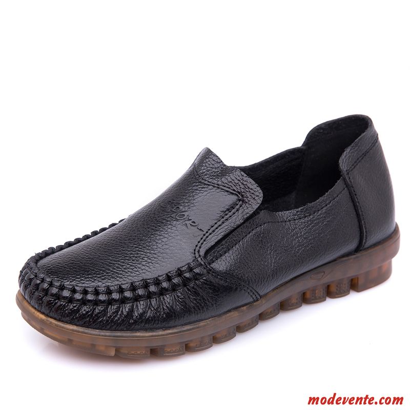 Mocassins Femme Décontractée Cuir Véritable Semelle Doux Confortable L'automne Plates Noir