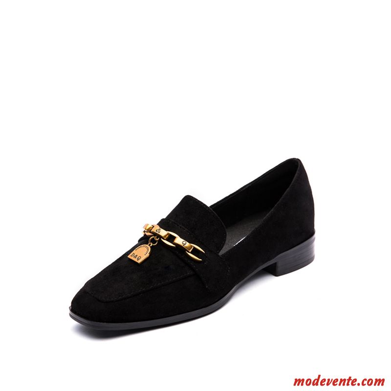 Mocassins Femme Décontractée Plates Tête Carrée Flats Slip-on Derbies Noir Or