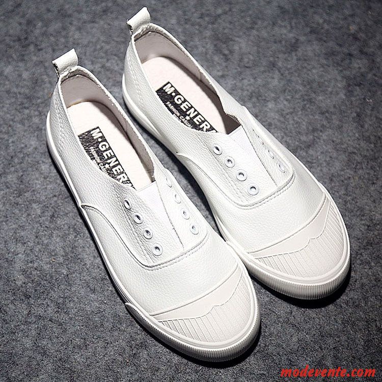 Mocassins Femme En Cuir Toile Décontractée Pu Chaussures De Skate De Boîtier Blanc