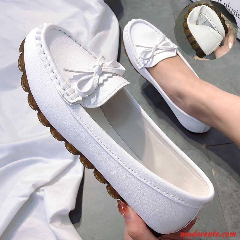 Mocassins Femme Plates Semelle Doux Chaussures D'infirmière Slip-on Derbies Printemps Blanc