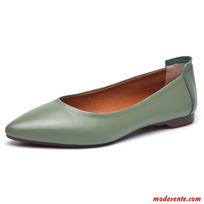 Mocassins Femme Pointe Pointue Slip-on Confortable Cuir Véritable Semelle Doux Chaussures Plates