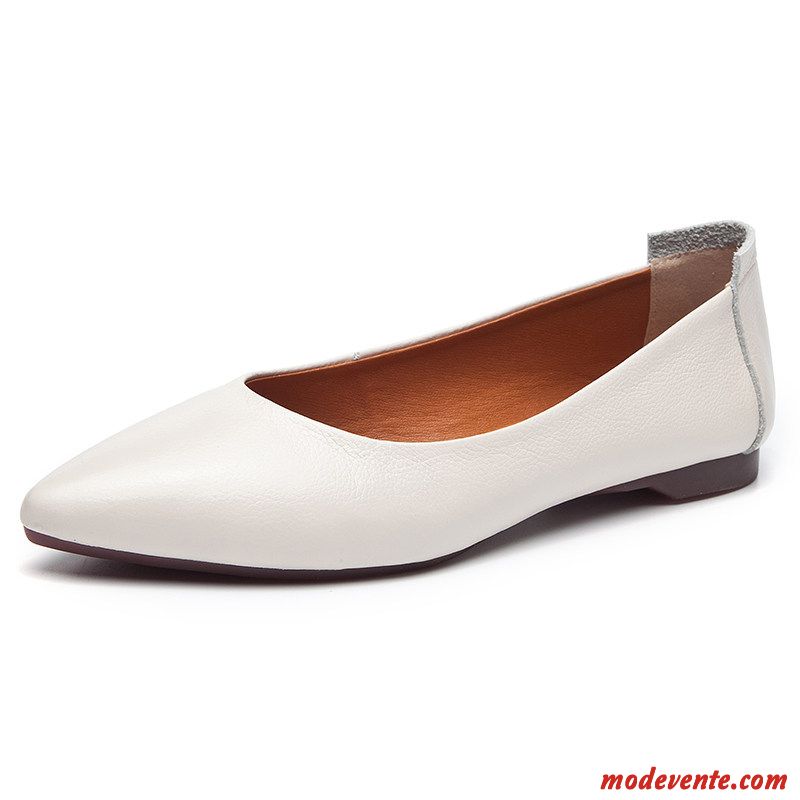 Mocassins Femme Pointe Pointue Slip-on Confortable Cuir Véritable Semelle Doux Chaussures Plates