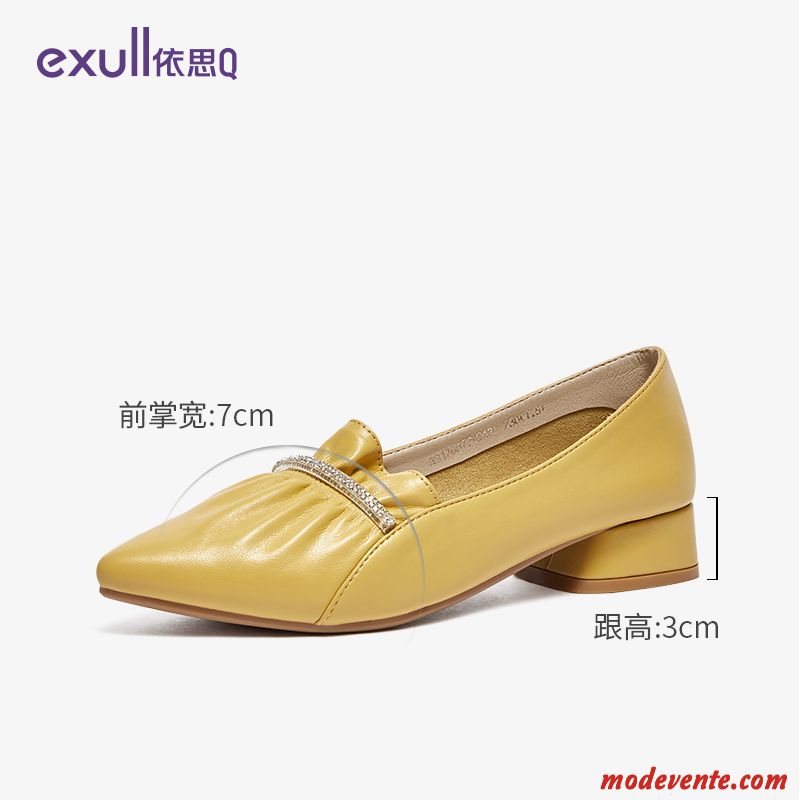 Mocassins Femme Pointe Pointue Tous Les Assortis Tendance Épais Talon Moyen Derbies Jaune Clair