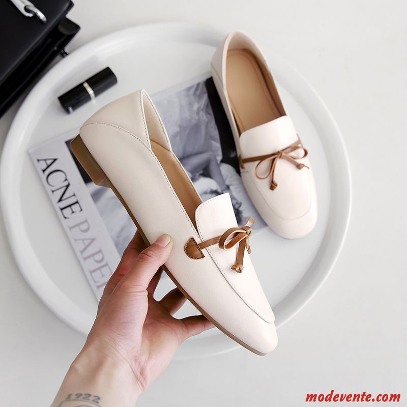 Mocassins Femme Printemps Derbies Toutes Les Saisons Plates Tous Les Assortis Chaussures De Conduite Blanc Clair