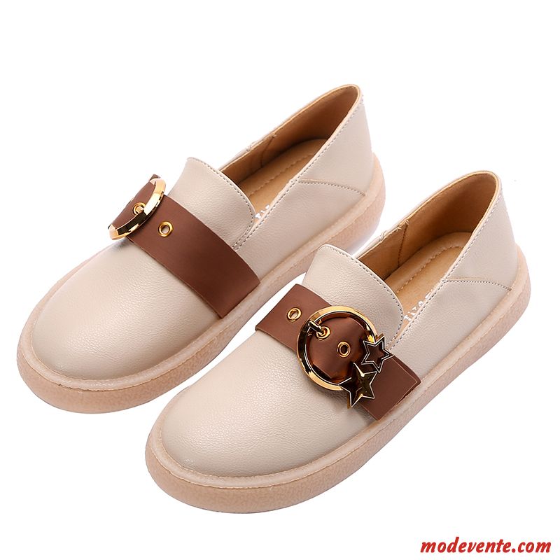 Mocassins Femme Printemps Plates Étudiant Derbies Tous Les Assortis Slip-on Noir Clair