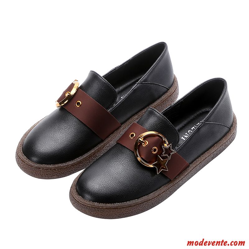 Mocassins Femme Printemps Plates Étudiant Derbies Tous Les Assortis Slip-on Noir Clair