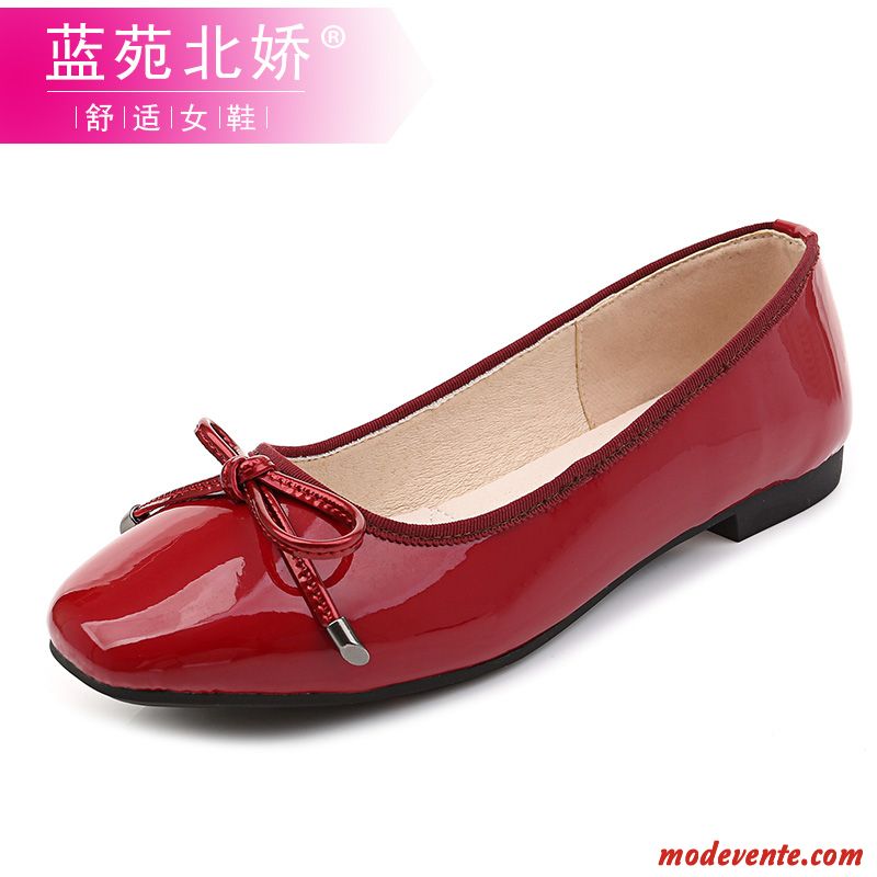 Mocassins Femme Semelle Doux Cuir Véritable Chaussures Plates Derbies L'automne Cuir Verni Rouge Clair