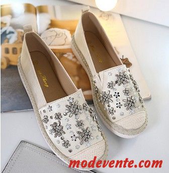 Mocassins Femme Soie L'automne Mode Plates Fleurs Imitation Strass Blanc