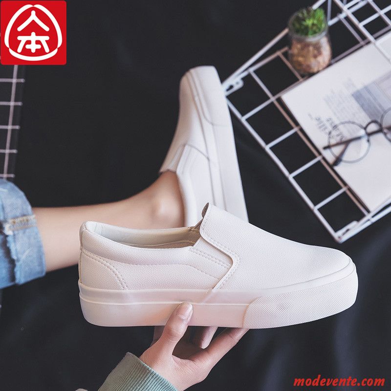 Mocassins Femme Tous Les Assortis En Cuir Flâneurs Printemps Slip-on Étudiant Blanc