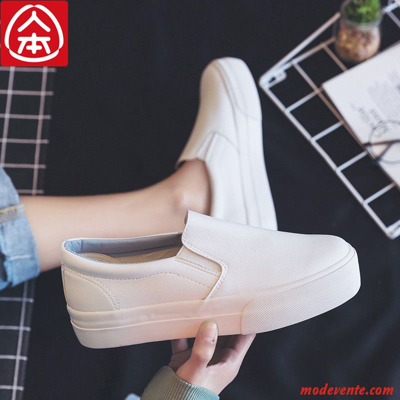 Mocassins Femme Tous Les Assortis En Cuir Flâneurs Printemps Slip-on Étudiant Blanc