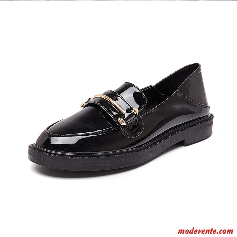 Mocassins Femme Étudiant Plates Chaussures En Cuir Pointe Pointue Angleterre Décontractée Noir