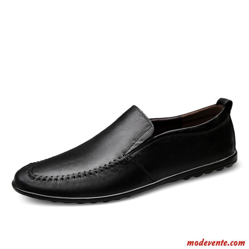 Mocassins Homme Angleterre Tous Les Assortis Printemps Cuir Véritable Décontractée En Cuir Noir