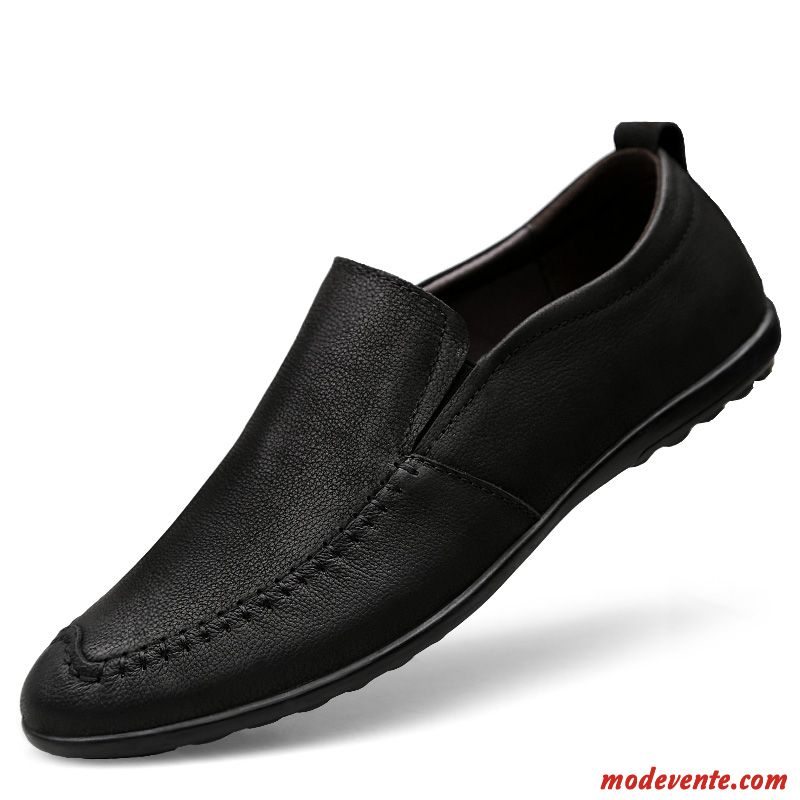 Mocassins Homme Angleterre Tous Les Assortis Printemps Cuir Véritable Décontractée En Cuir Noir