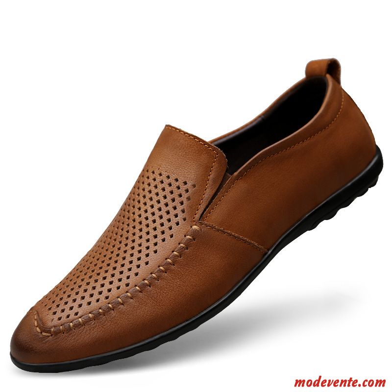 Mocassins Homme Angleterre Tous Les Assortis Printemps Cuir Véritable Décontractée En Cuir Noir