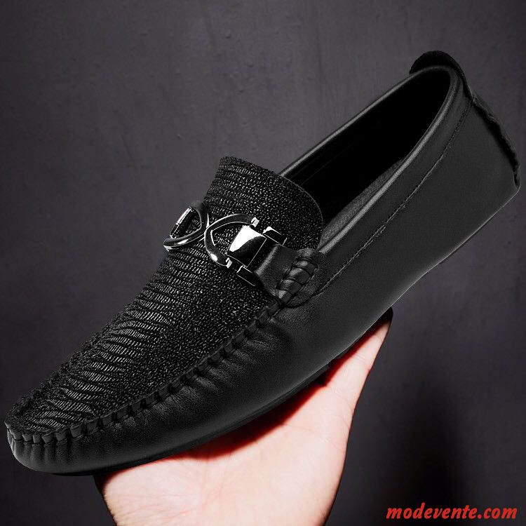 Mocassins Homme Chaussures De Conduite Jeunesse Cuir Véritable Chaussures En Cuir De Boîtier Été Noir Or