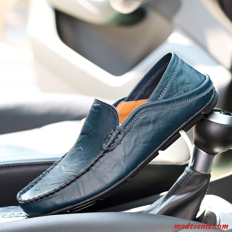 Mocassins Homme Chaussures En Cuir Cuir Véritable Chaussures De Conduite Été Décontractée Tendance Bleu Marin