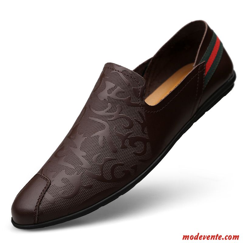 Mocassins Homme Chaussures En Cuir Cuir Véritable Semelle Doux Décontractée Printemps Angleterre Brun