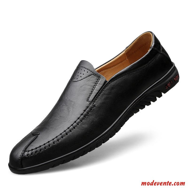 Mocassins Homme Chaussures En Cuir Cuir Véritable Slip-on Décontractée Printemps Semelle Doux Noir