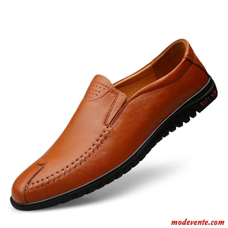 Mocassins Homme Chaussures En Cuir Cuir Véritable Slip-on Décontractée Printemps Semelle Doux Noir