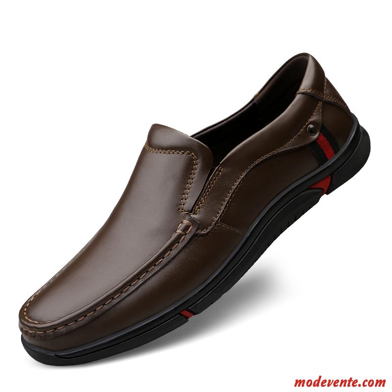 Mocassins Homme Chaussures En Cuir Cuir Véritable Slip-on Décontractée Printemps Semelle Doux Noir