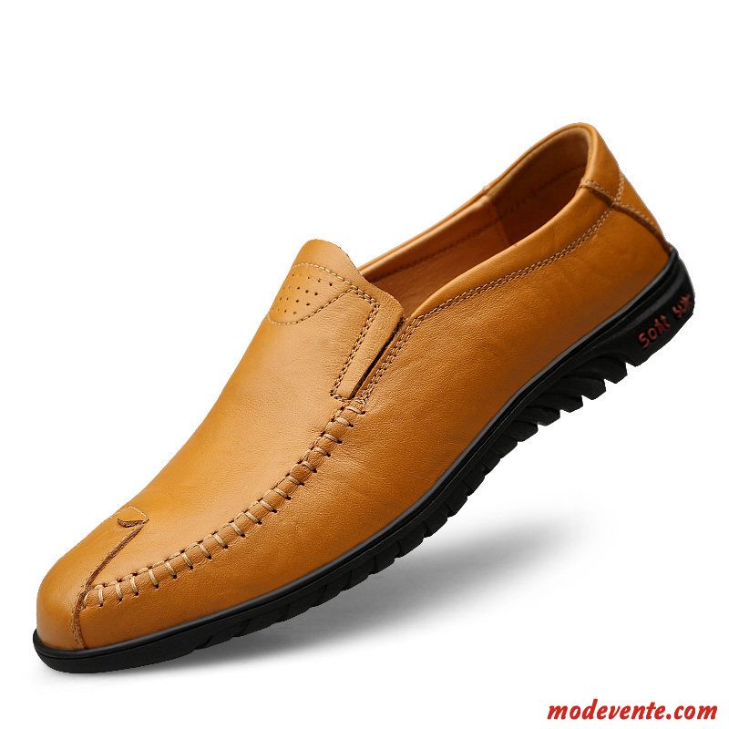 Mocassins Homme Chaussures En Cuir Cuir Véritable Slip-on Décontractée Printemps Semelle Doux Noir