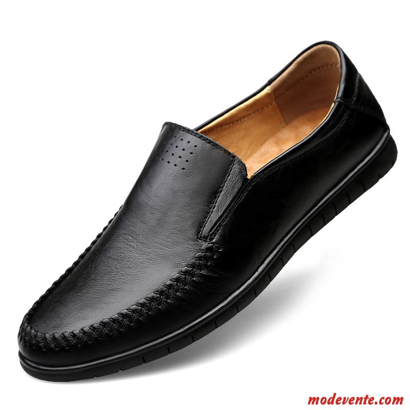 Mocassins Homme Chaussures En Cuir Cuir Véritable Slip-on Décontractée Printemps Semelle Doux Noir