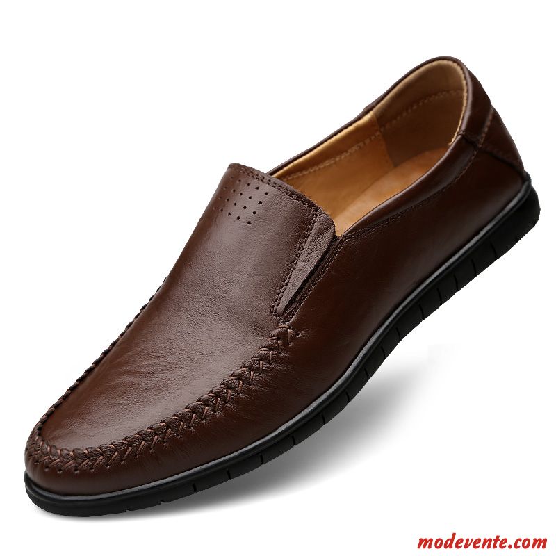 Mocassins Homme Chaussures En Cuir Cuir Véritable Slip-on Décontractée Printemps Semelle Doux Noir