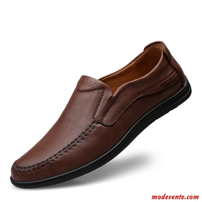 Mocassins Homme Chaussures En Cuir Cuir Véritable Slip-on Décontractée Printemps Semelle Doux Noir